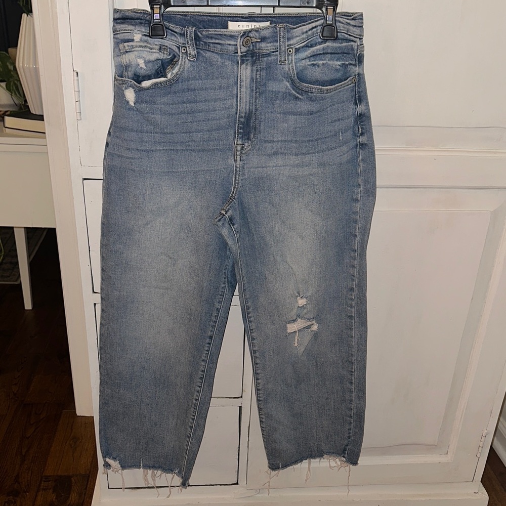 Eunina Light Blue Distressed Cropped Jeans